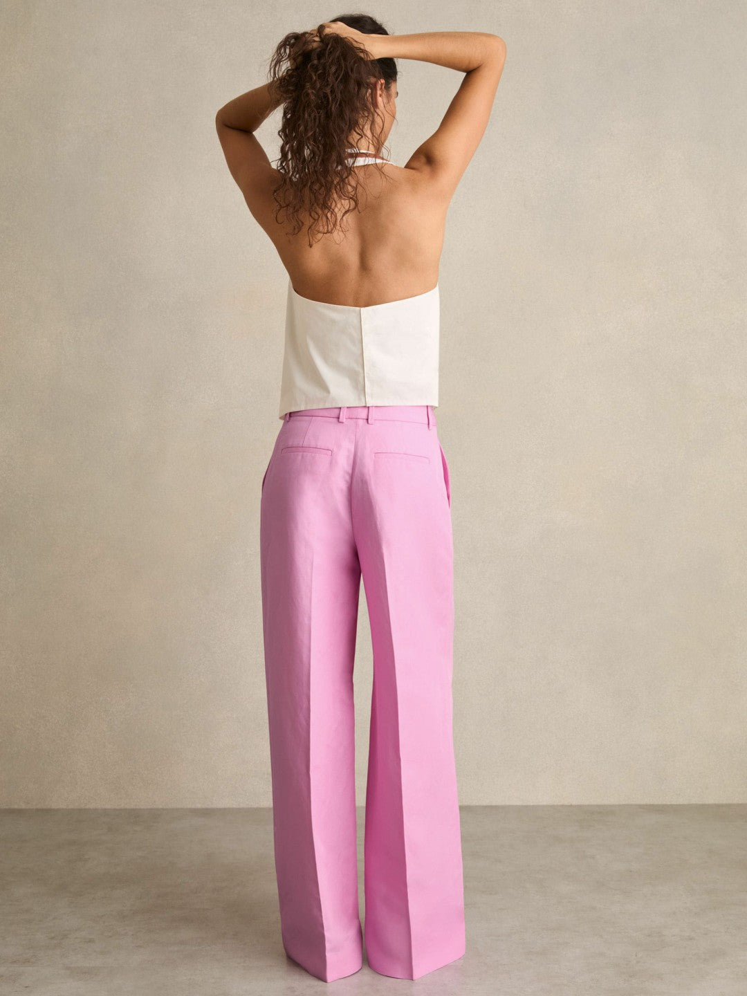 Wide-Leg Trousers With Linen Pink | Womens