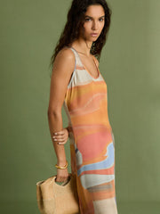 Sunset Print Sleeveless Slip Dress Coral | Womens