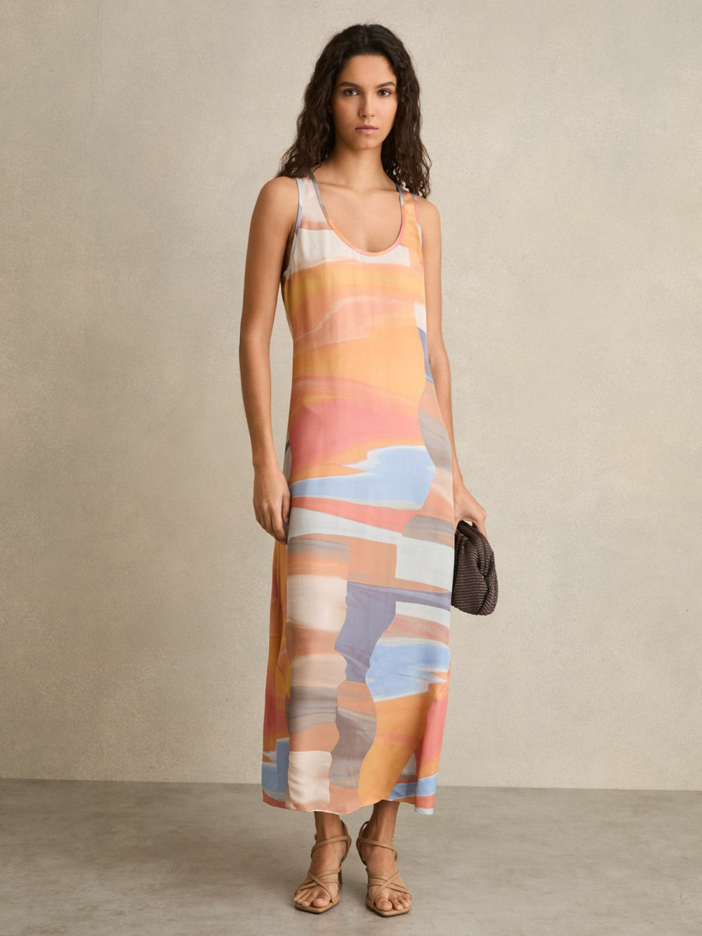 Sunset Print Sleeveless Slip Dress Coral | Womens