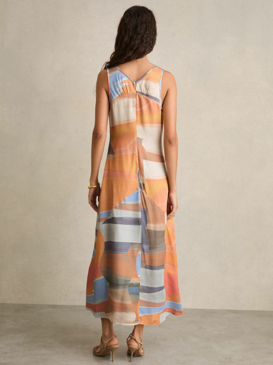 Sunset Print Sleeveless Slip Dress Coral | Womens