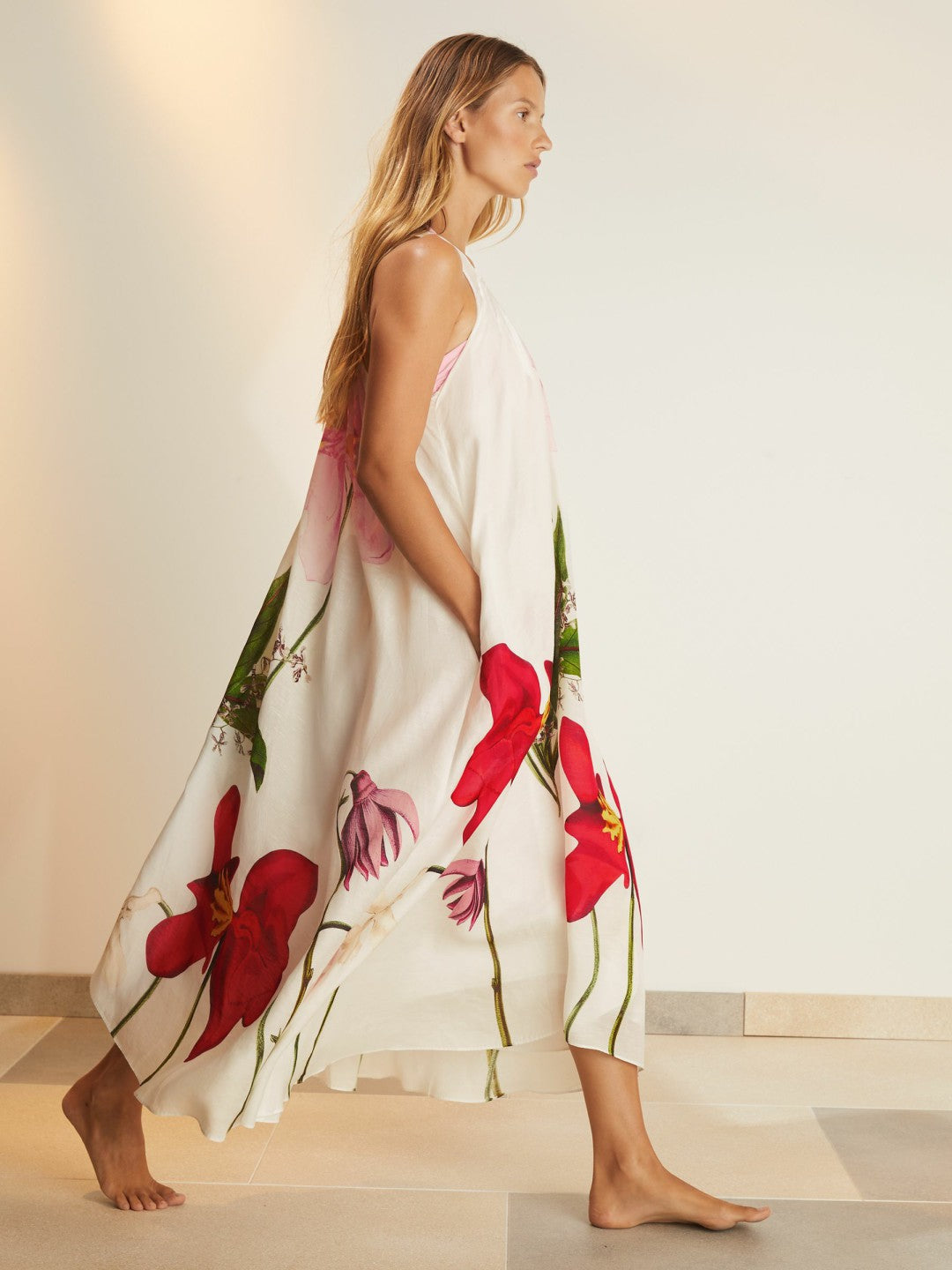 NYBG Floral Print Maxi Dress With Linen Ivory | Womens