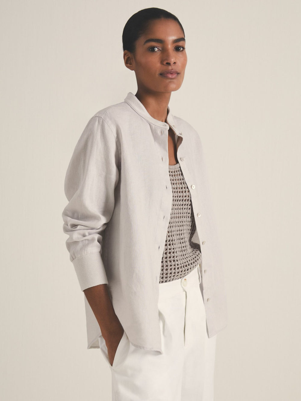 | Les 100 Ciels Linen Shirt Soft Grey | Womens