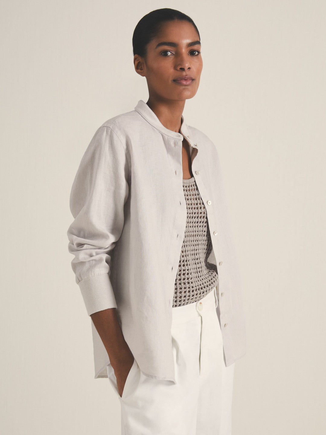| Les 100 Ciels Linen Shirt Soft Grey | Womens