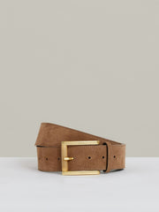Suede Square Roller Buckle Belt Tan | Womens