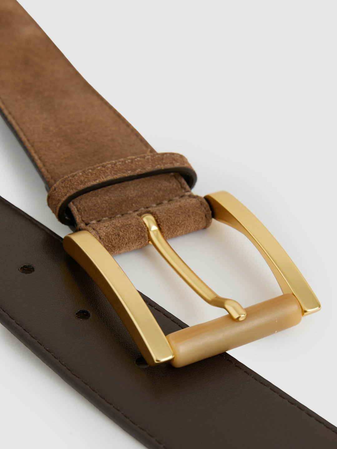 Suede Square Roller Buckle Belt Tan | Womens