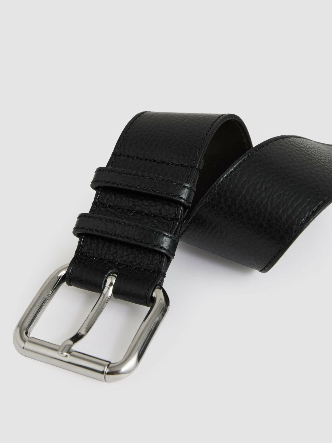 Leather Square Roller Buckle Belt Black | Womens