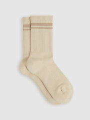 Cotton-Blend Striped Crew Socks Cream | Womens