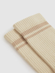 Cotton-Blend Striped Crew Socks Cream | Womens