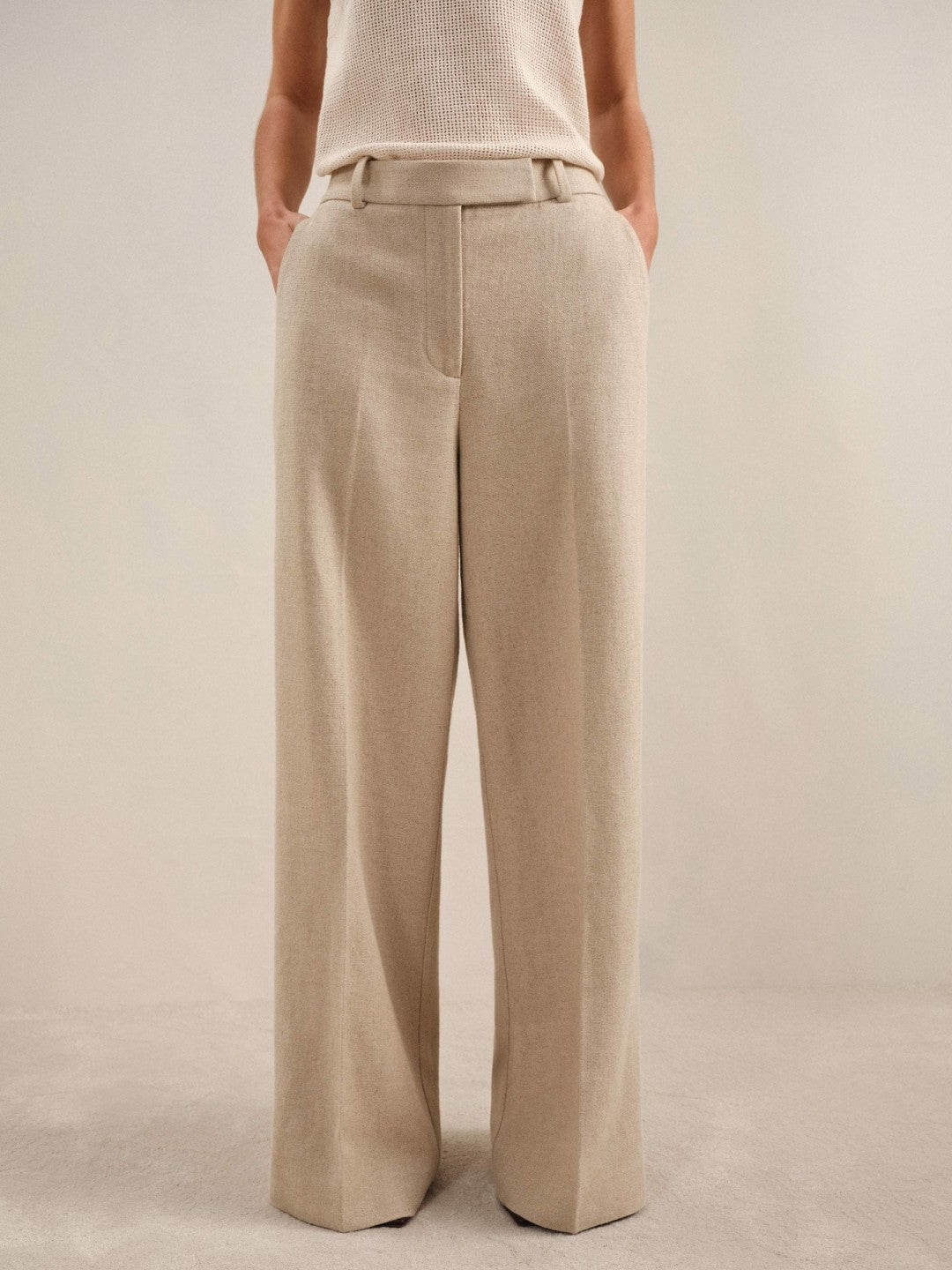 Petite Linen-Blend Wide-Leg Trousers Neutral | Womens