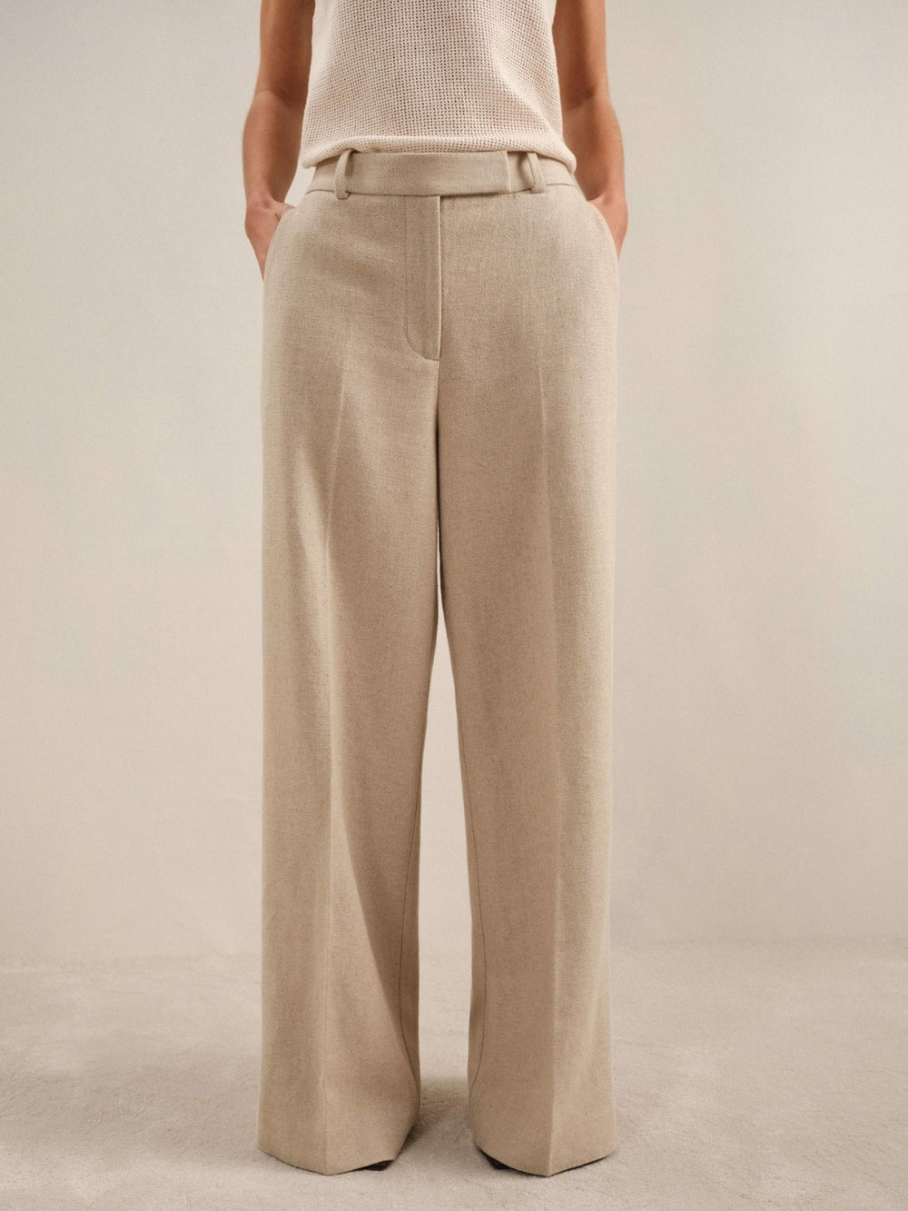 Petite Linen-Blend Wide-Leg Trousers Neutral | Womens