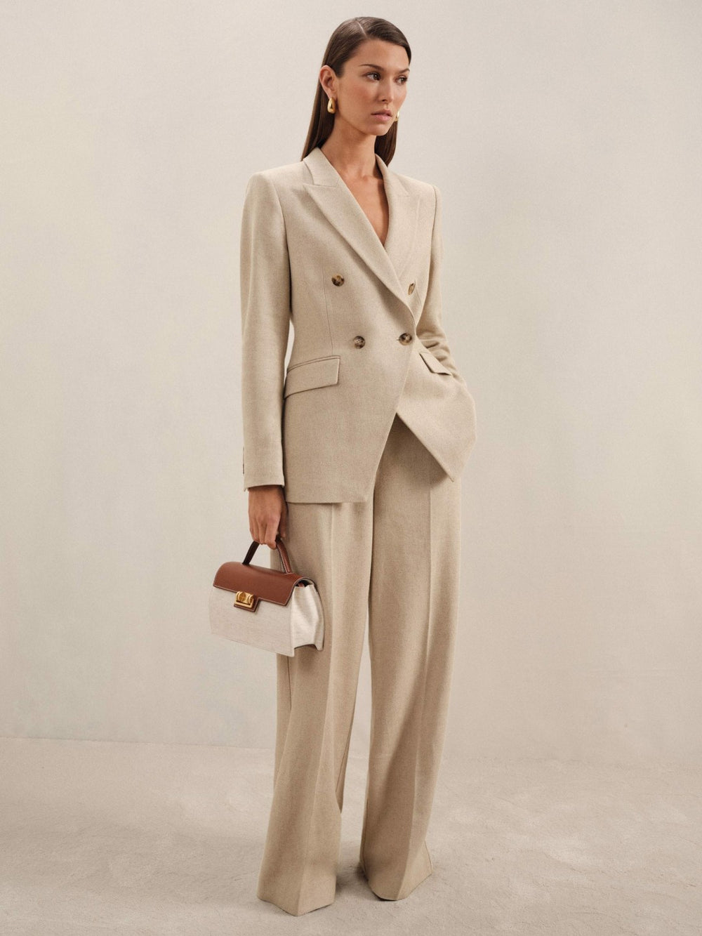 Petite Linen-Blend Wide-Leg Trousers Neutral | Womens
