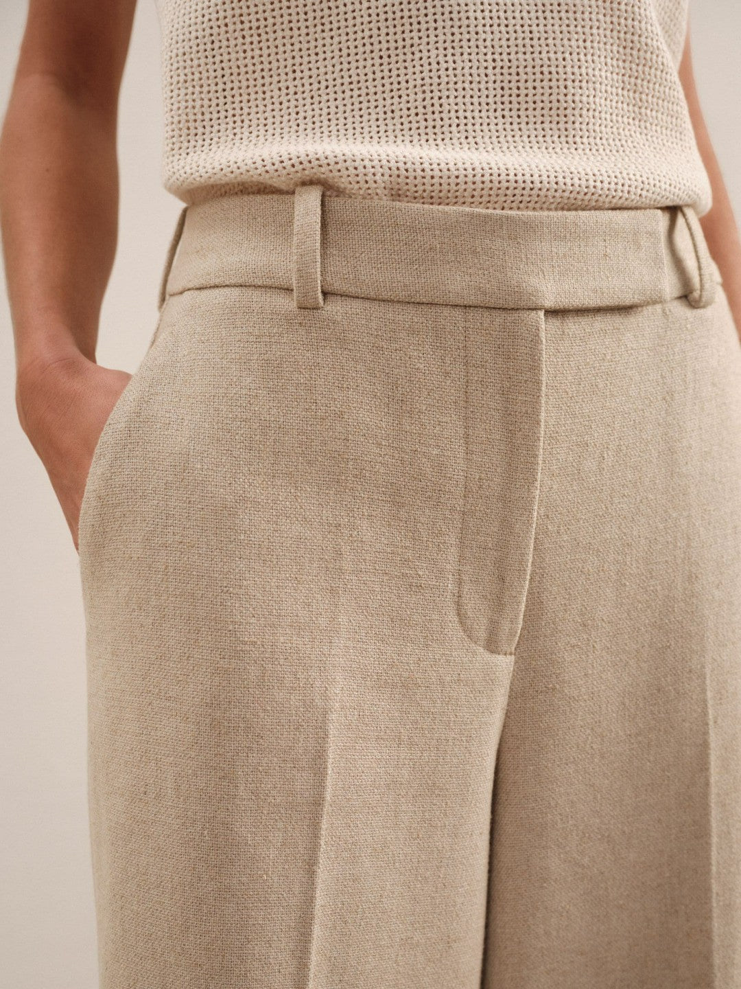 Petite Linen-Blend Wide-Leg Trousers Neutral | Womens