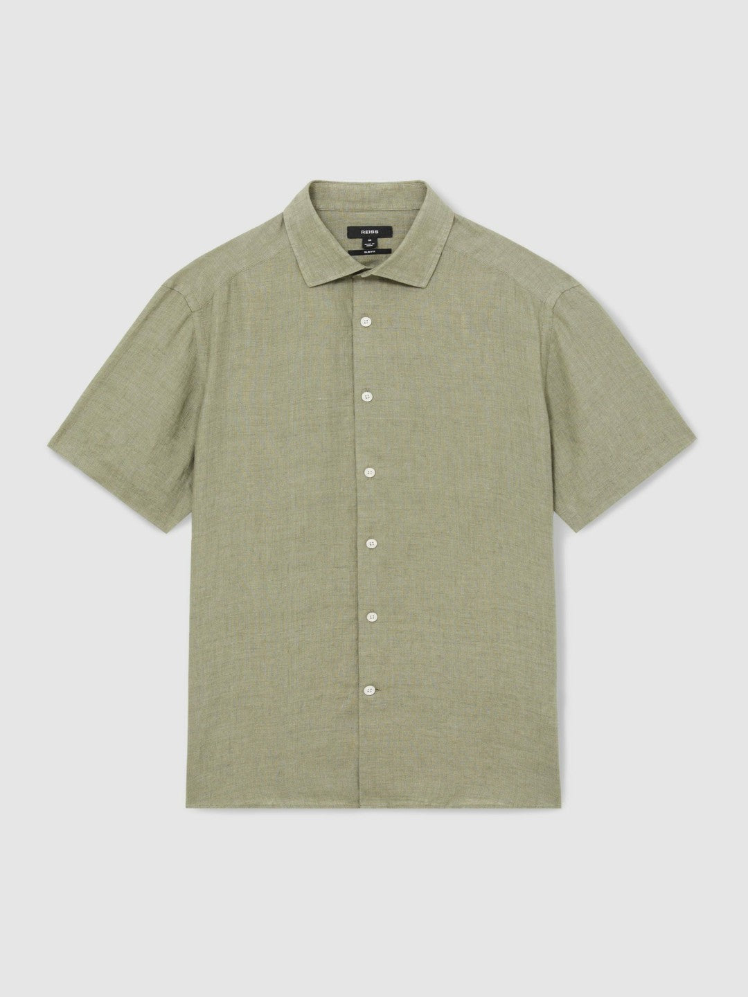 Slim Fit Linen Button-Through Shirt Thyme Green | Mens