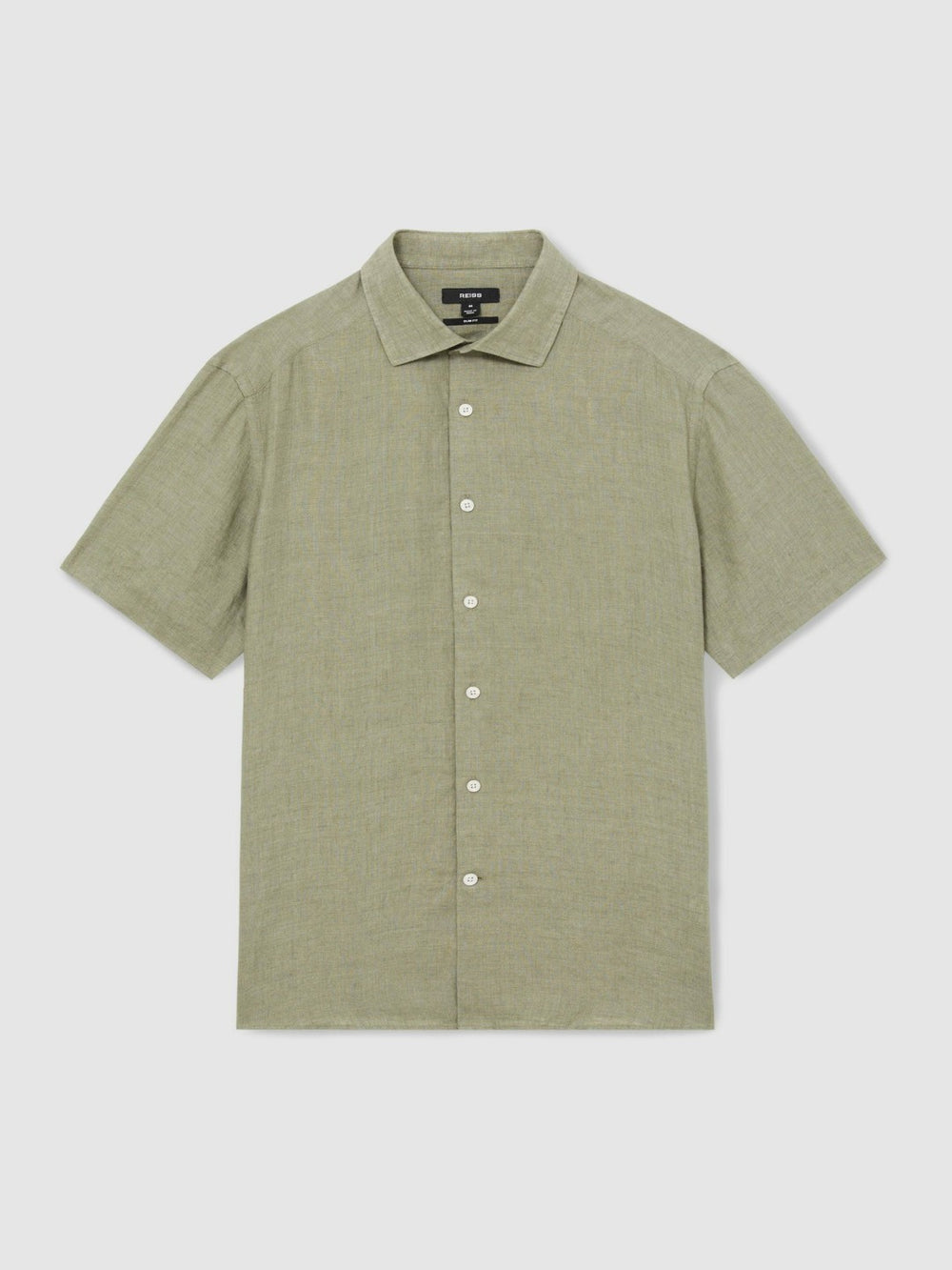 Slim Fit Linen Button-Through Shirt Thyme Green | Mens