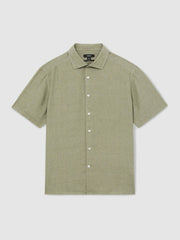 Slim Fit Linen Button-Through Shirt Thyme Green | Mens