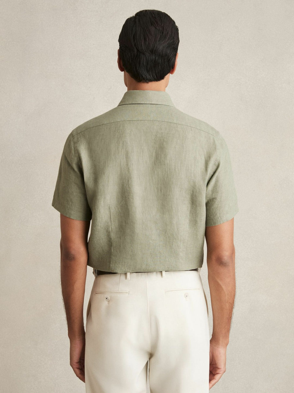 Slim Fit Linen Button-Through Shirt Thyme Green | Mens