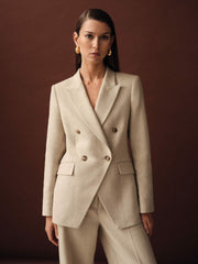Linen-Blend Double-Breasted Suit Jacket Neutral | Womens
