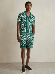 Abstract-Pattern Towelling Shorts Green/White | Mens