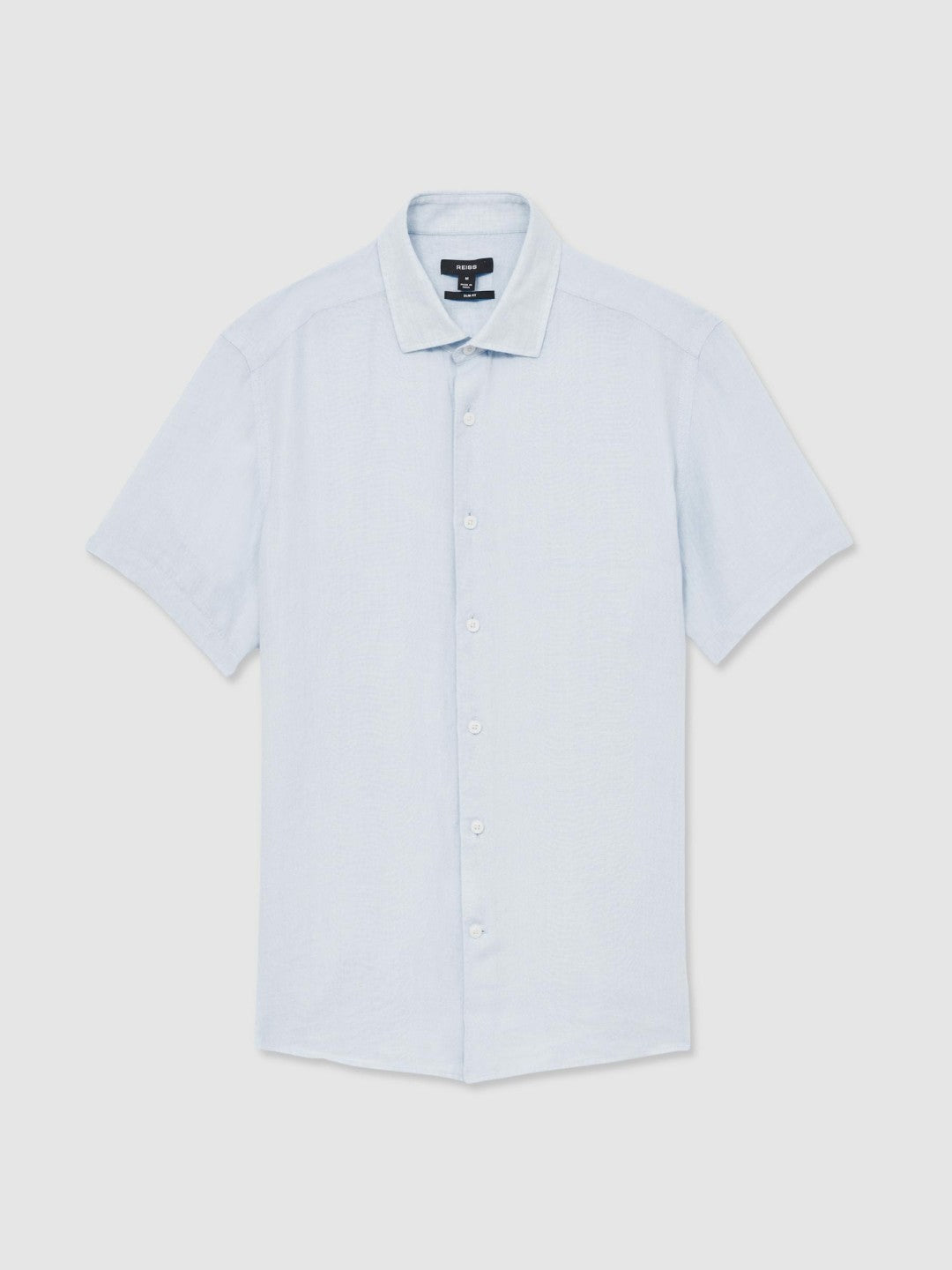 Slim Fit Linen Button-Through Shirt Pale Blue | Mens