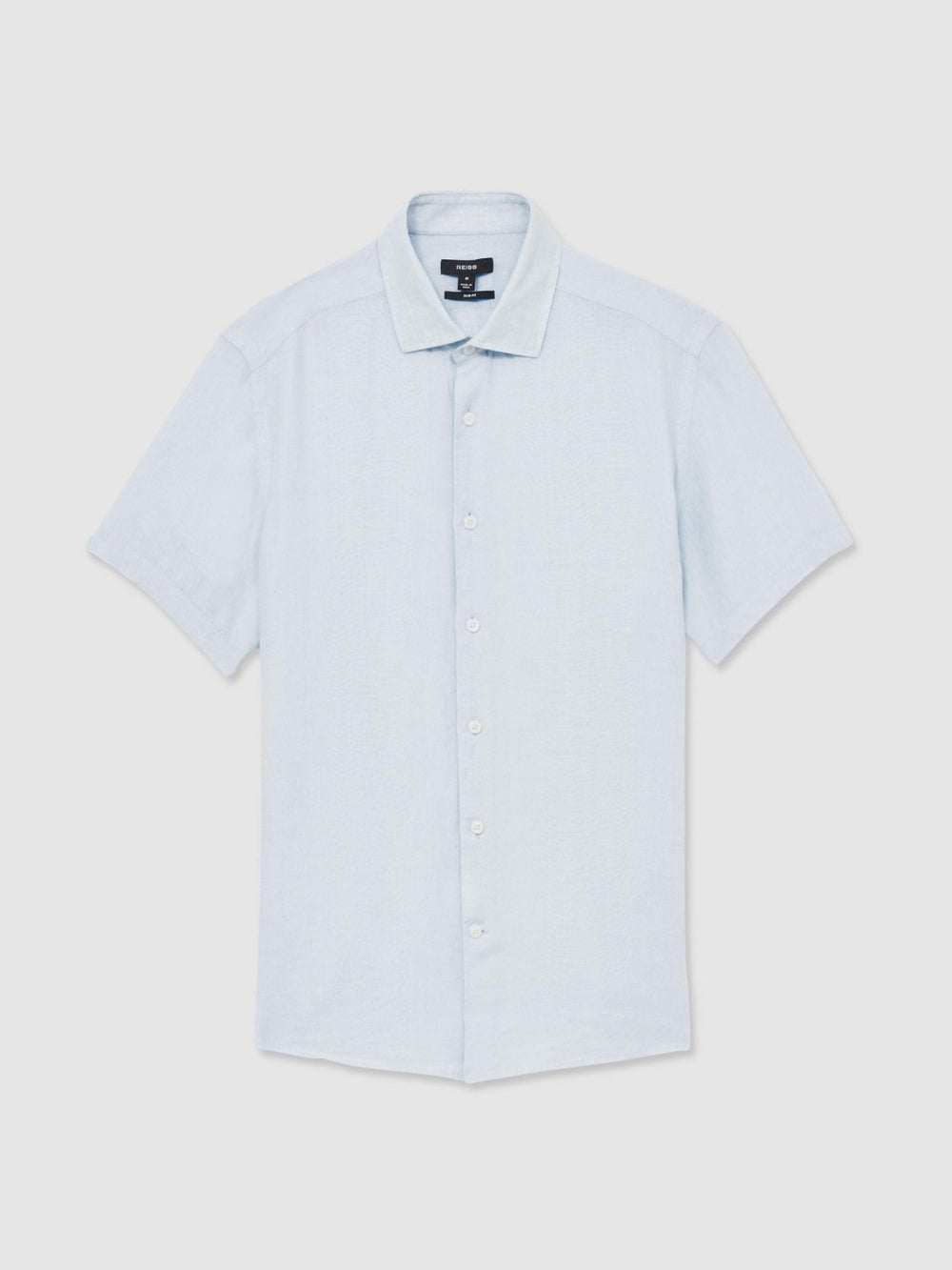 Slim Fit Linen Button-Through Shirt Pale Blue | Mens