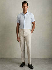 Slim Fit Linen Button-Through Shirt Pale Blue | Mens