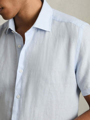 Slim Fit Linen Button-Through Shirt Pale Blue | Mens