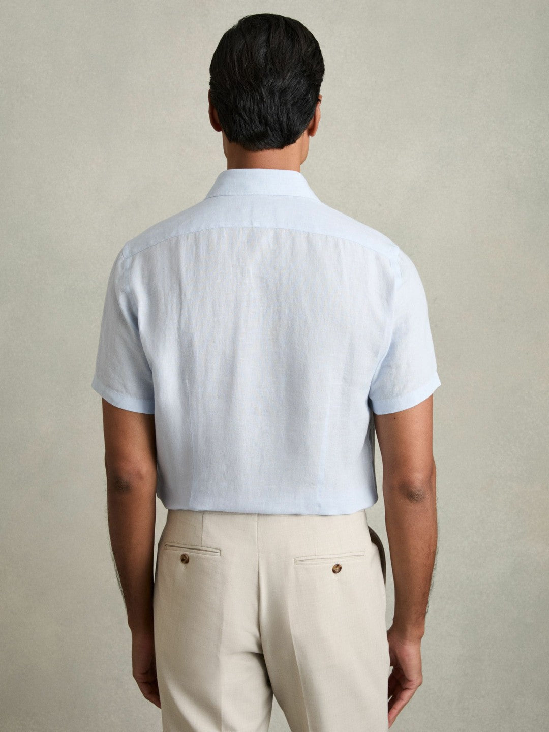 Slim Fit Linen Button-Through Shirt Pale Blue | Mens
