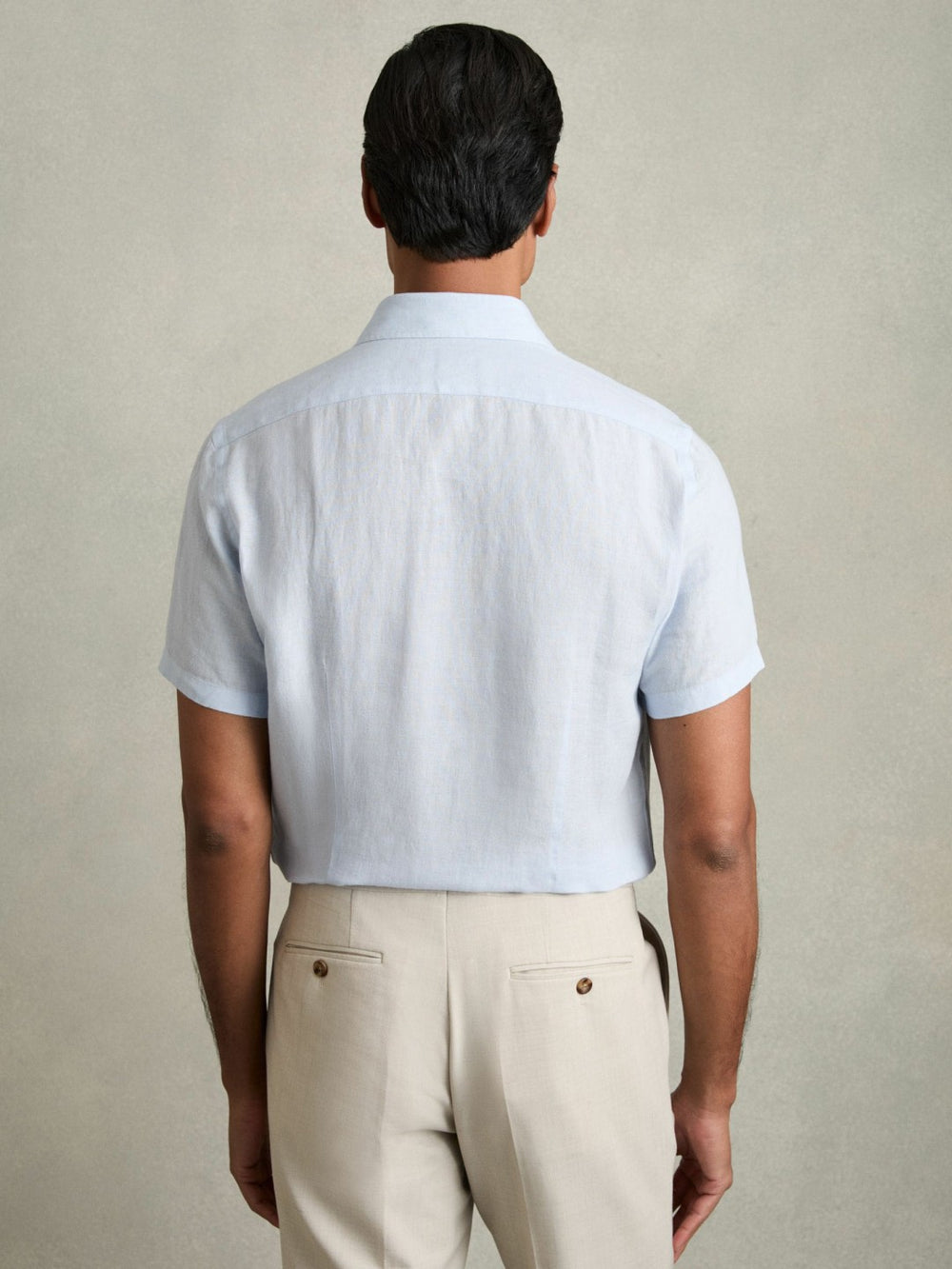 Slim Fit Linen Button-Through Shirt Pale Blue | Mens