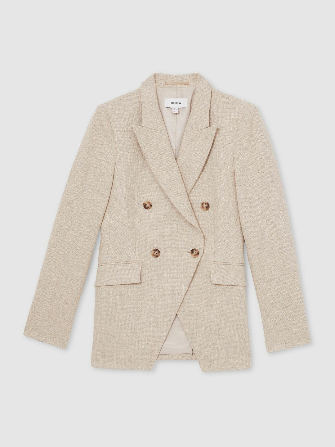 Petite Linen-Blend Double-Breasted Suit Jacket Neutral | Womens