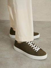 Nubuck-Leather Low-Top Trainers Olive Green | Mens