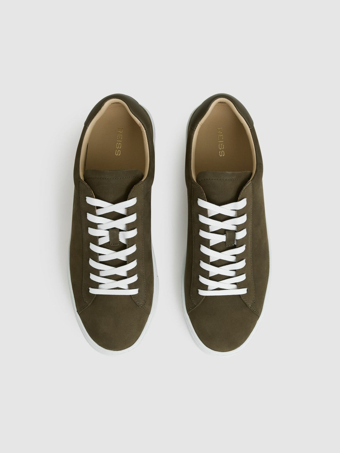 Nubuck-Leather Low-Top Trainers Olive Green | Mens