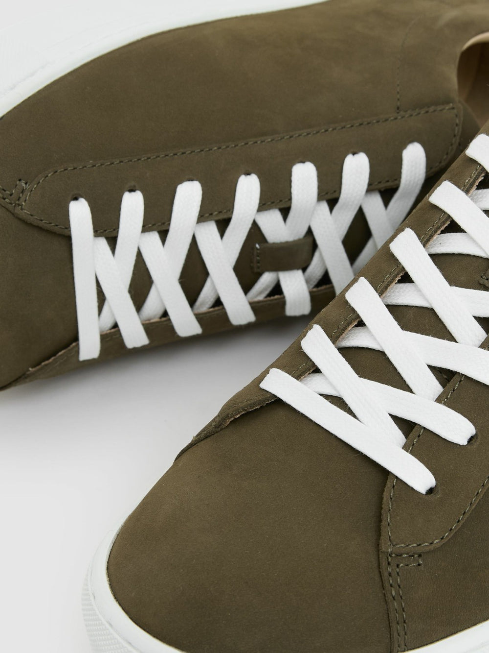 Nubuck-Leather Low-Top Trainers Olive Green | Mens