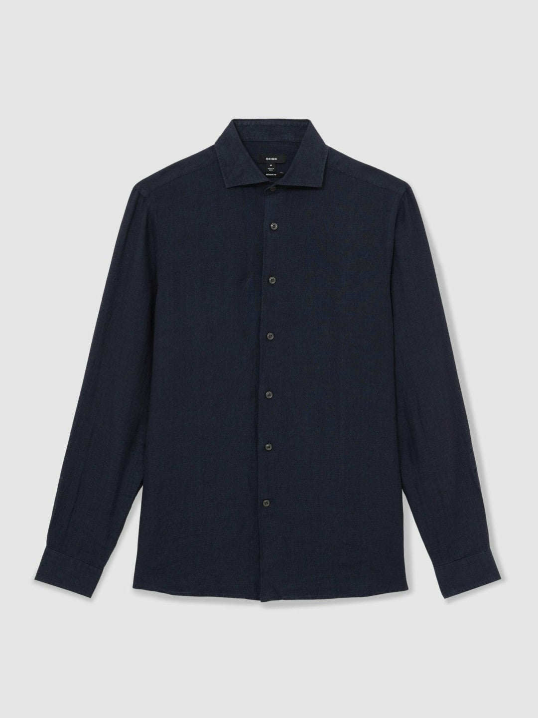 Linen Button-Through Shirt Navy | Mens