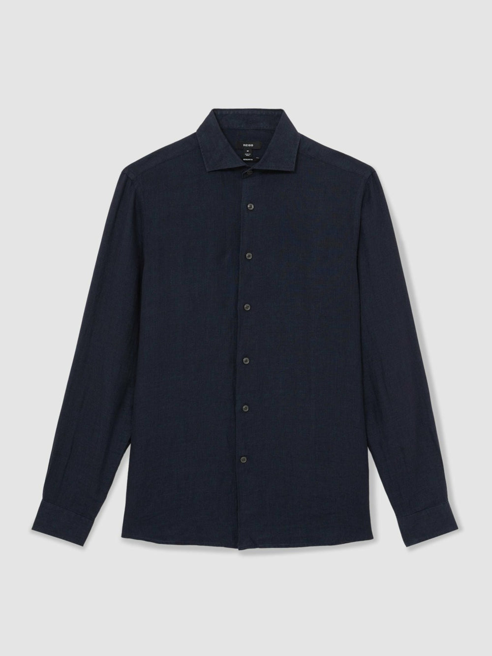 Linen Button-Through Shirt Navy | Mens