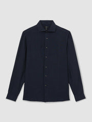 Linen Button-Through Shirt Navy | Mens