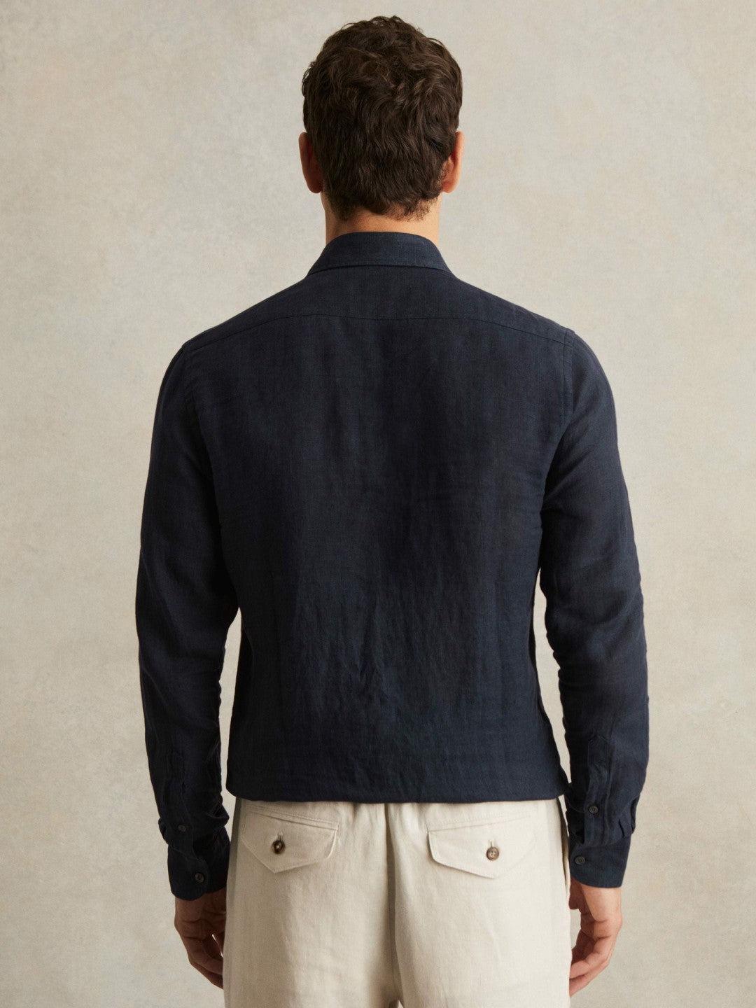 Linen Button-Through Shirt Navy | Mens