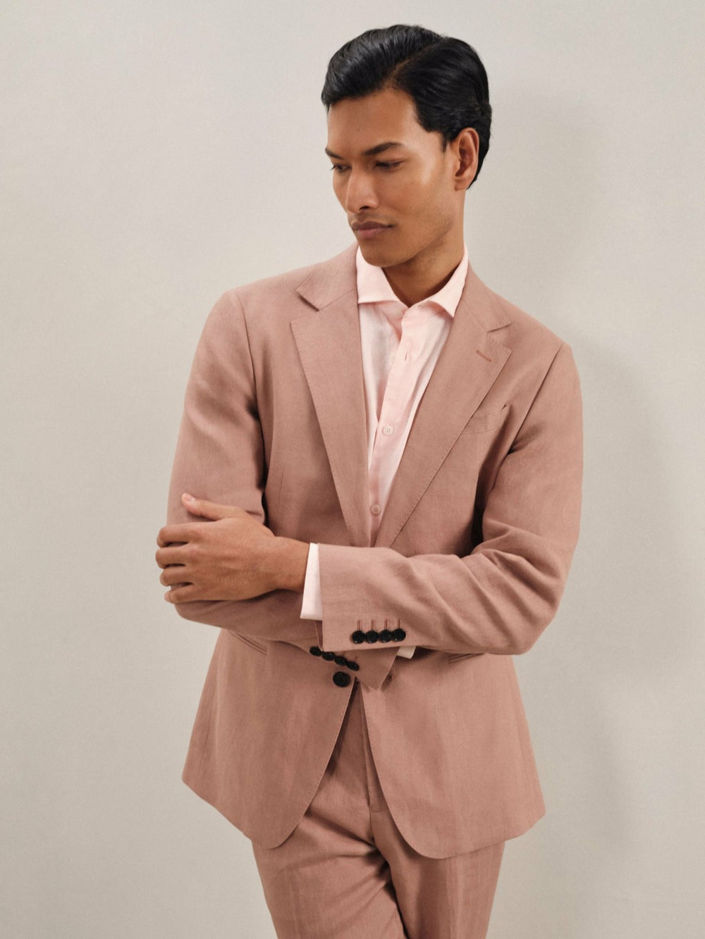 Single-Breasted Linen Suit Blazer Slim Fit Rose Pink | Mens