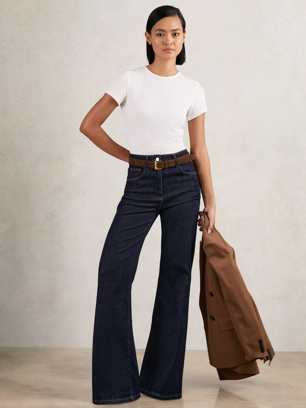Petite Mid-Rise Flared Jeans Dark Blue | Womens