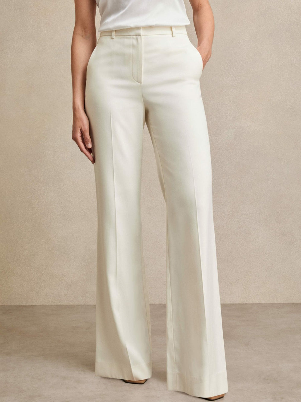Petite Wide Leg Tailored Trousers Cream | Womens