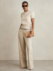 Cotton And Wool Crew-Neck Top Neutral | Womens