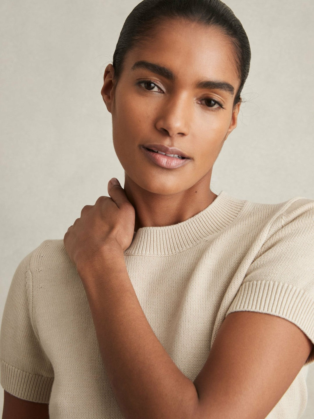 Cotton And Wool Crew-Neck Top Neutral | Womens