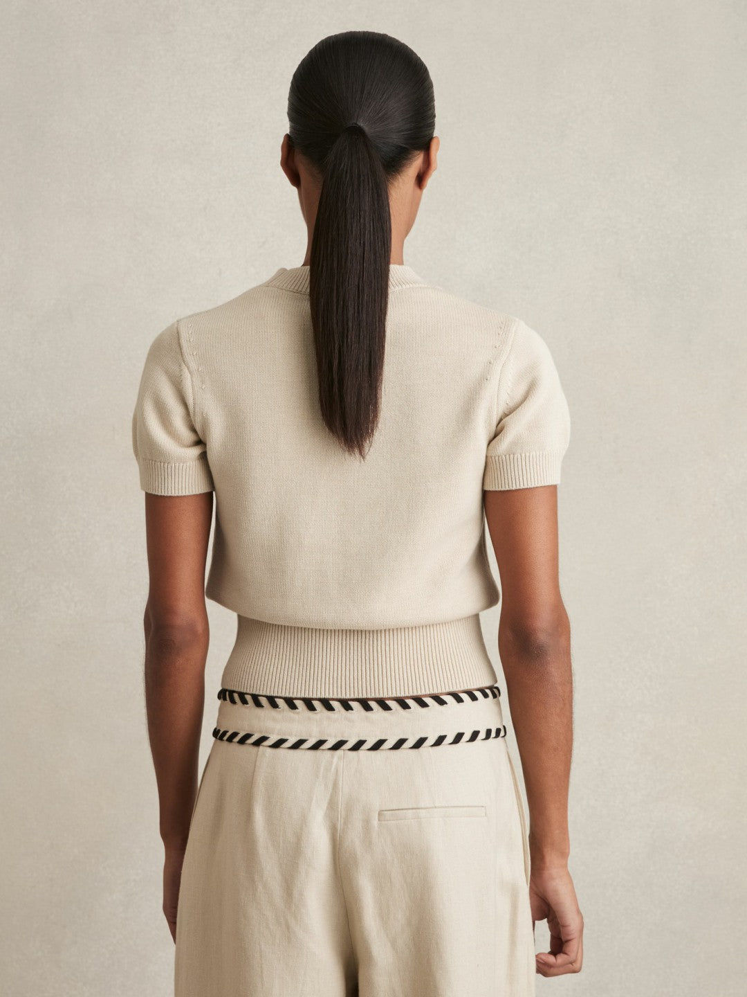 Cotton And Wool Crew-Neck Top Neutral | Womens