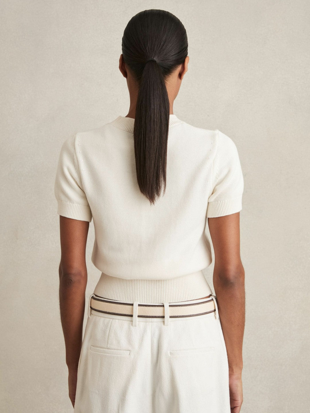 Cotton And Wool Crew-Neck Top Ivory | Womens