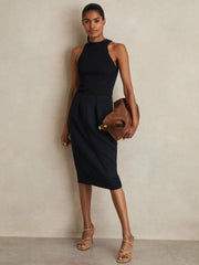 Petite Tailored Midi Suit Skirt Navy | Womens