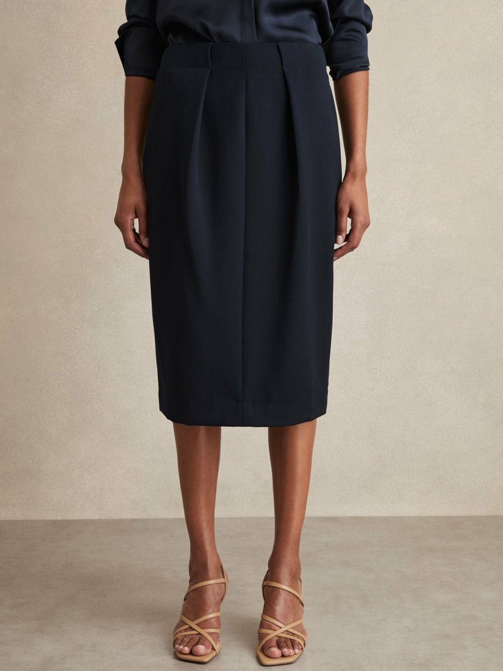 Petite Tailored Midi Suit Skirt Navy | Womens