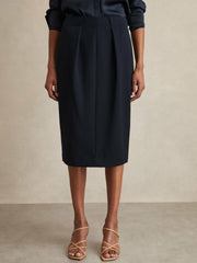 Petite Tailored Midi Suit Skirt Navy | Womens