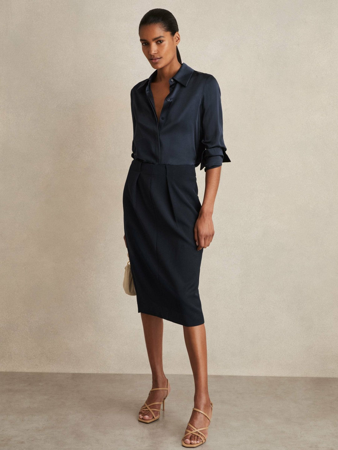 Tailored Midi Suit Skirt Navy | Womens