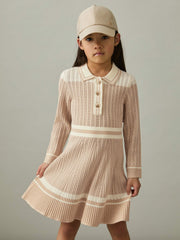 4-9 yrs Rib-Knit Pointelle Flared Dress Pale Pink | Children