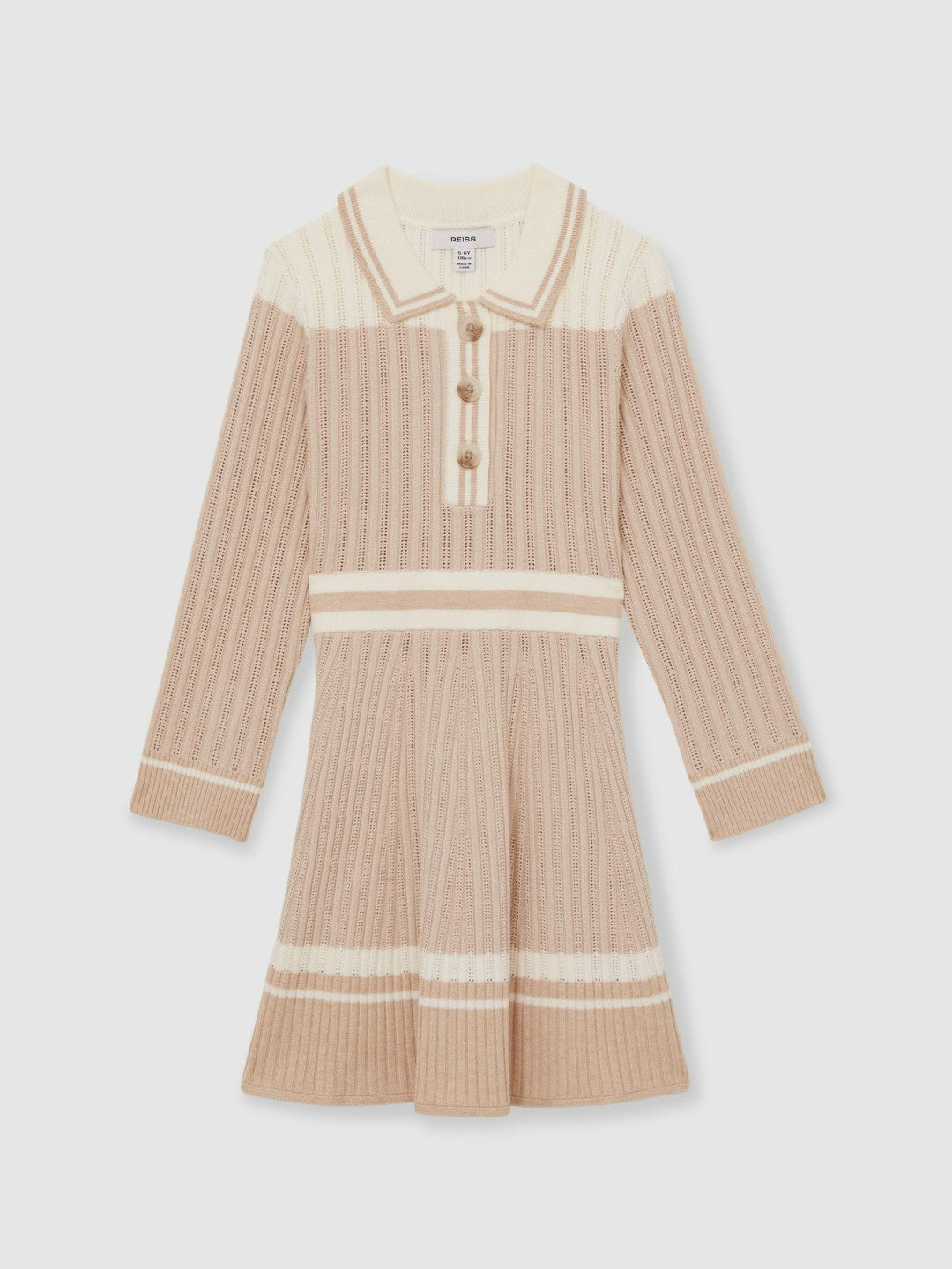 13-14 yrs Rib-Knit Pointelle Flared Dress Pale Pink | Children