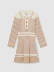 13-14 yrs Rib-Knit Pointelle Flared Dress Pale Pink | Children